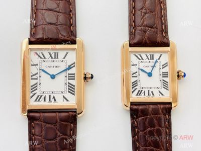 V8 Factory Replica Cartier Tank Solo Couple Watches Quartz Brown Leather Strap